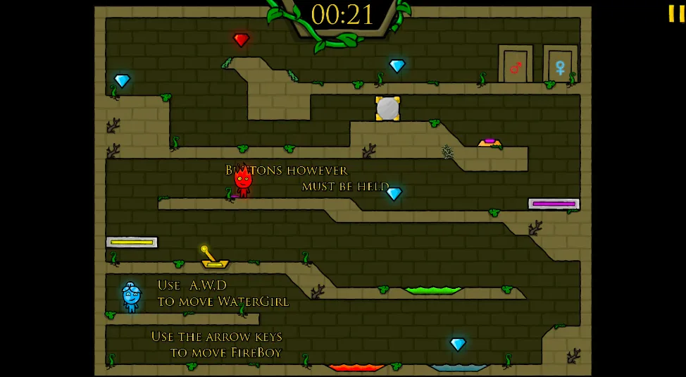 Fireboy and Watergirl 1: Forest Temple gameplay screenshot 4 showing cooperative, puzzle