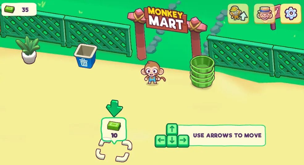 Monkey Mart gameplay screenshot 2 showing Management, Simulation