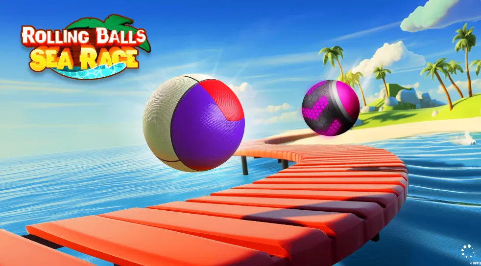 Rolling Balls Sea Race gameplay screenshot 1 showing Racing, 2 Player