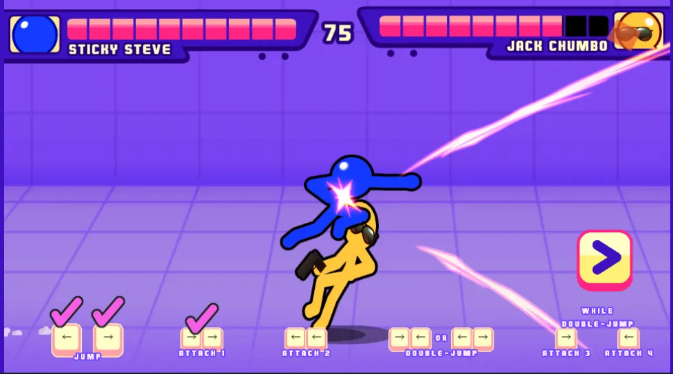 Stick Fighter gameplay screenshot 2 showing Fighting, 2 Players